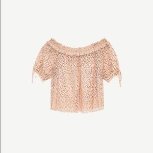 Zara Pink Lace Off Shoulder Top